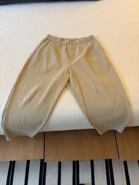 Issey Miyake Pleated Wide-Leg Pants in Beige